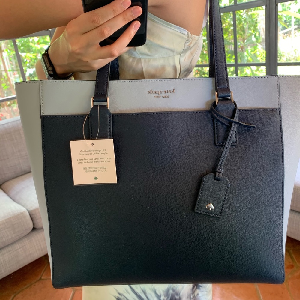 LAPTOP TOTE KATE SPADE CAMERON NCHTCP BLUE LEATHER - Picture 1 of 13